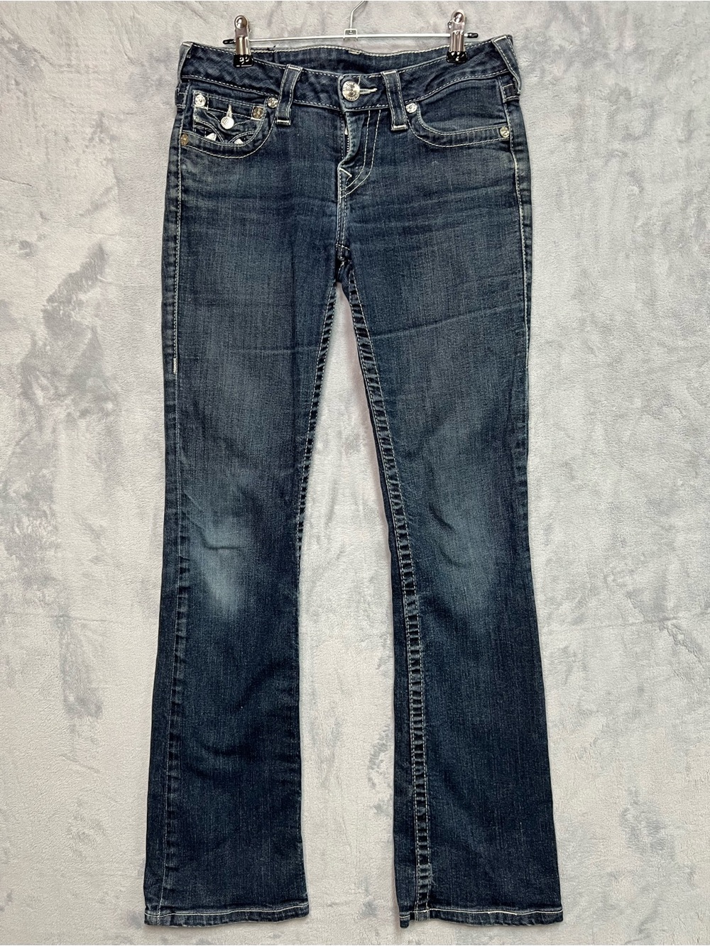 True Religion Hi Rise Bootcut Jeans Womens 27 Dark Wash Flap Pocket Y2K USA